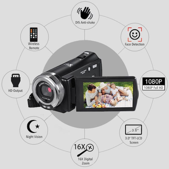 Andowl Видеокамера QDV16X Сензор CMOS Запис на Карта с памет с Екран 3" с USB 2.0