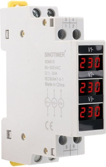 Sinotimer Voltmeter Three-Phase Measures AC Voltage 80-500V SDM010