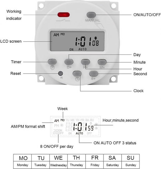 Sinotimer Digital Timer 1 Second Interval 230v Programmable Lcd Digital Timer 7-day Weekly Use Cn101s-2