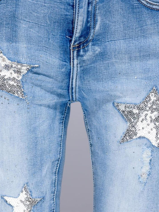 Дамски Дънки с Скъсвания в Skinny Кройка Сини