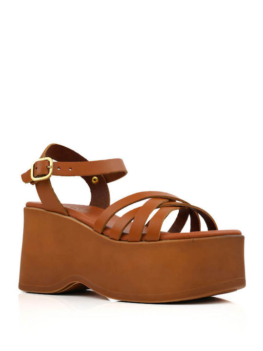 Tan Platform Sandals with Thin Straps