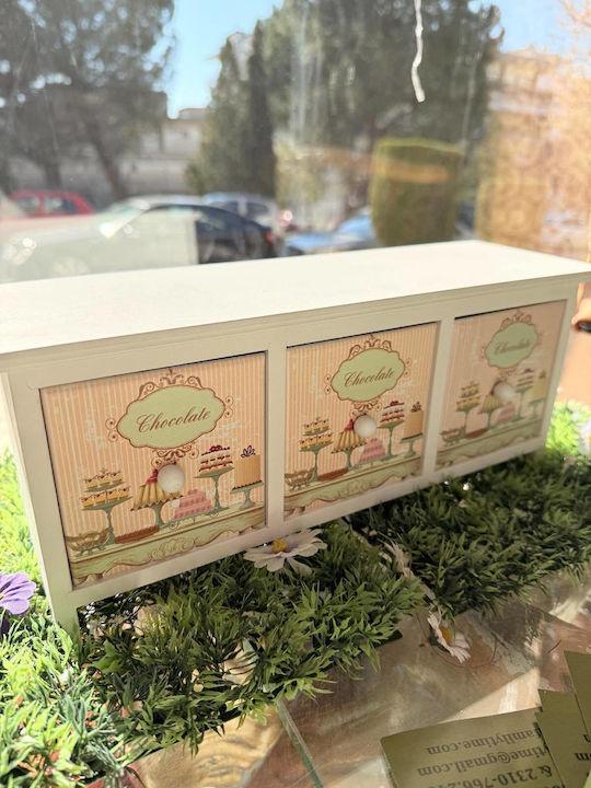 Cutie de bijuterii vintage din lemn cu 3 sertare de depozitare 34 X 11 X H14 cm