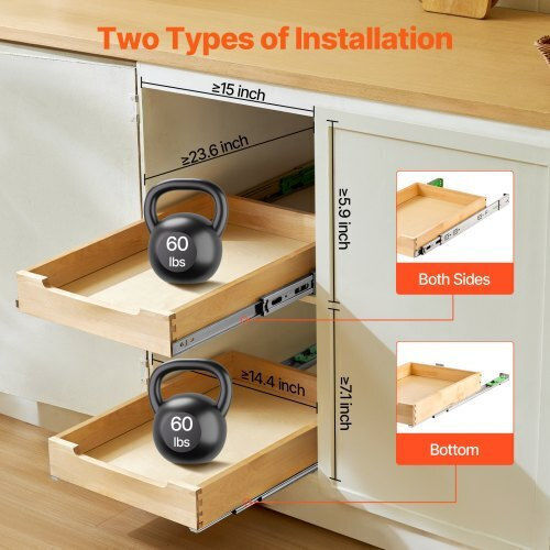 Organizator glisant pentru dulap Vevor, sertar din lemn cu închidere lentă, 14"W x 21"D