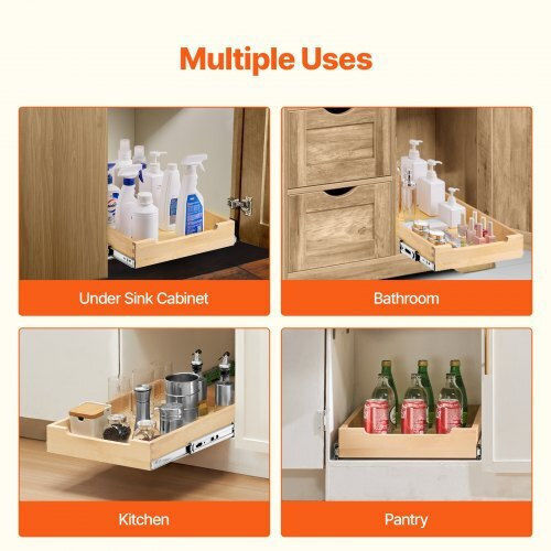 Organizator glisant pentru dulap Vevor, sertar din lemn cu închidere lentă, 14"W x 21"D