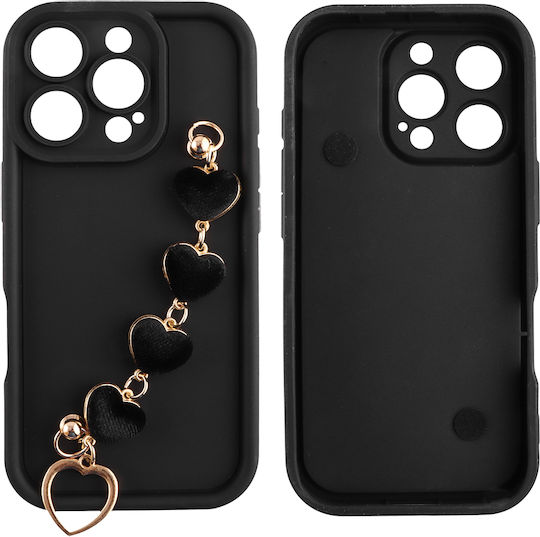 Volte-Tel Hearts Strap Back Cover Silicone with Strap Black (iPhone 16 Pro)