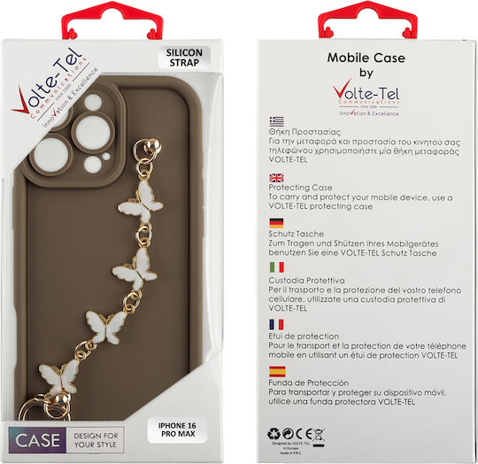 Volte-Tel Butterflies Strap Back Cover Silicone with Strap Brown (iPhone 16 Pro Max)