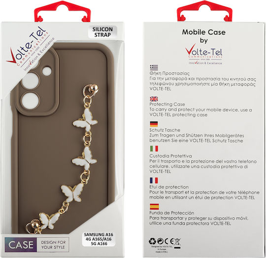 Volte-Tel Butterflies Strap Umschlag Rückseite Silikon mit Band Braun (Galaxy A16)