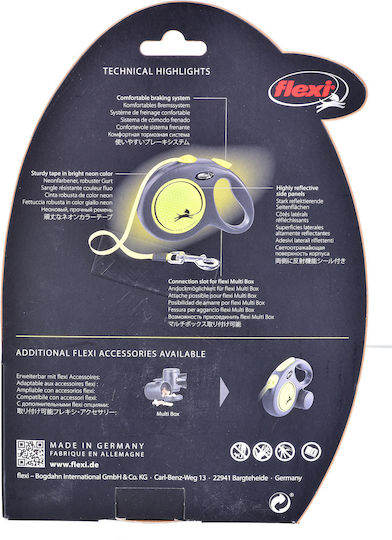 Lesă Flexi New Classic L Bandă 5m Până la 50kg Galben Neon