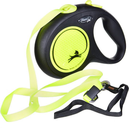 Lesă Flexi New Classic L Bandă 5m Până la 50kg Galben Neon