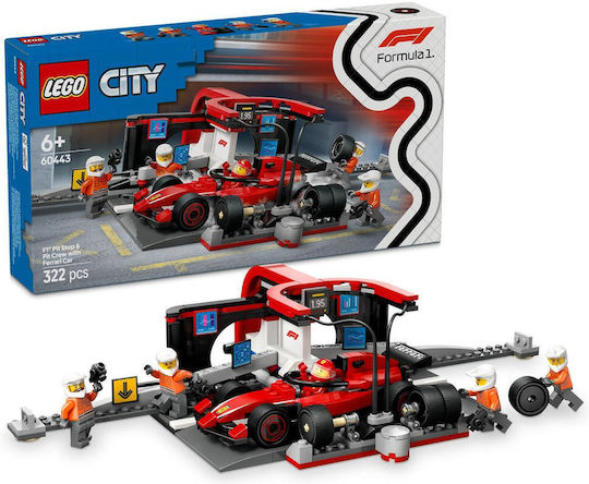 LEGO City F1 Pit Stop & Pit Crew with Ferrari Car for Ages 6+ 322 Pieces