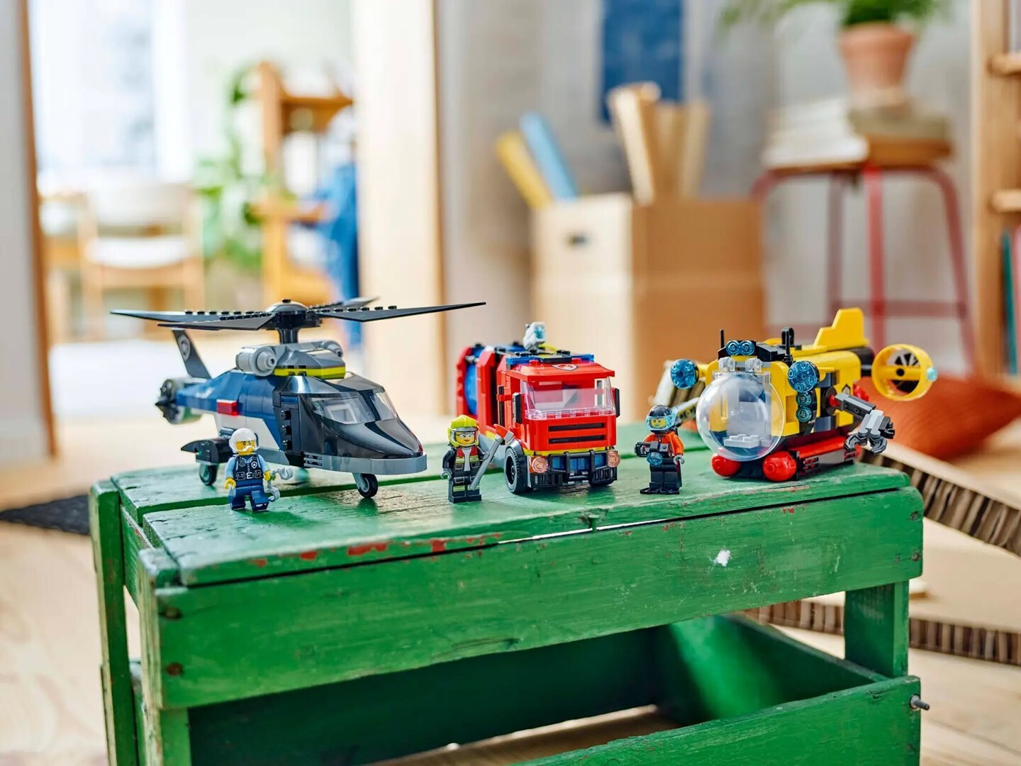 LEGO Elicopter City Mașină de Pompieri și Submarin pentru 7+ Ani