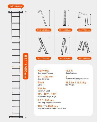 Vevor Scara multifuncțională din aluminiu 4x4 cu înălțime maximă de 4.7m