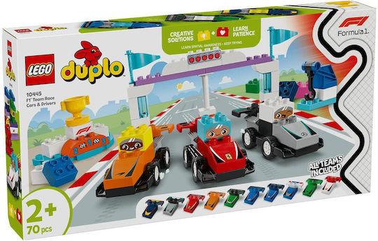LEGO Duplo Town F1 Team Mașini de Curse și Piloți pentru 2+ Ani 70 Bucăți
