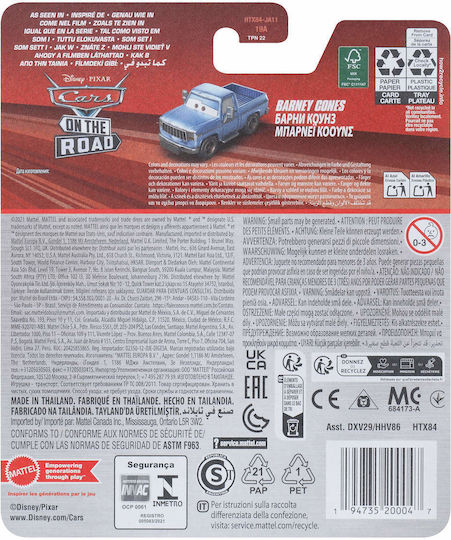 Mattel Disney Cars Pixar Cars On The Road Car Barney Cones Scale 1:55 For 3+ Years