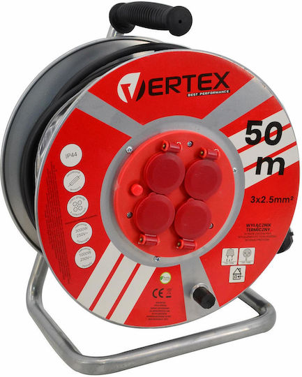 Vertex Vertex Waterproof Extension Reel Cord 3 x 2.5mm²/50m Red