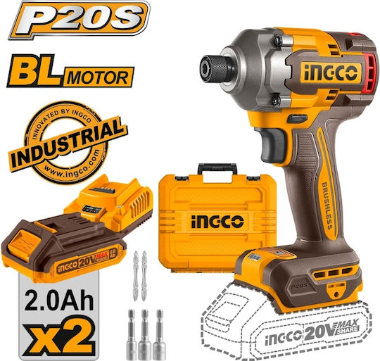 Ingco CIRLI2028 Παλμικό Κατσαβίδι Μπαταρίας Brushless 20V 2x2Ah
