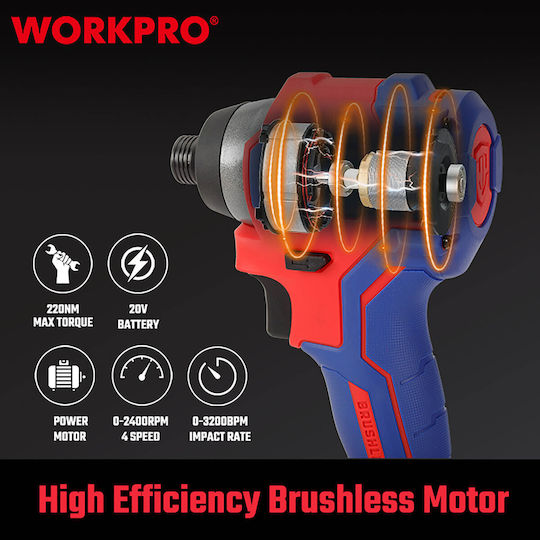 WorkPro WP390102 Παλμικό Κατσαβίδι Μπαταρίας Brushless 20V 2x2Ah