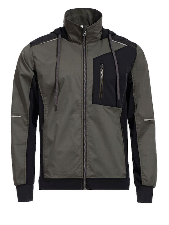 Stenso Revolt Light Stretch Work Jacket Reflective with Removable Lining and Hood Green