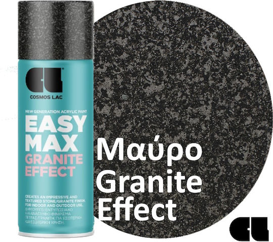 Cosmos Lac Σπρέι Βαφής Easy Max Granite Effect Ακρυλικό Σαγρέ Φινίρισμα Γρανίτη Πέτρας 400ml 933 Μαυρο