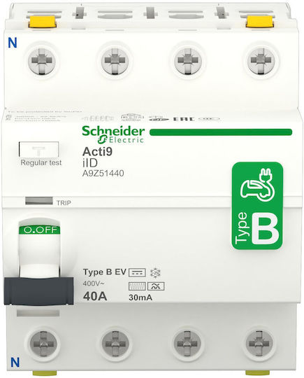 Schneider Electric Ρελέ Ράγας Διαρροής 40A Τετραπολικό