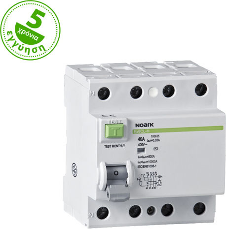 Noark Ex9L-N Ρελέ Ράγας Διαρροής 40A Τετραπολικό