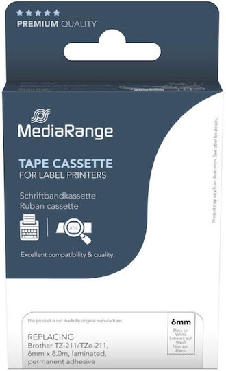 MediaRange Label Maker Tape 8m x 6mm In White Colour Compatible With Brother TZe/TZ