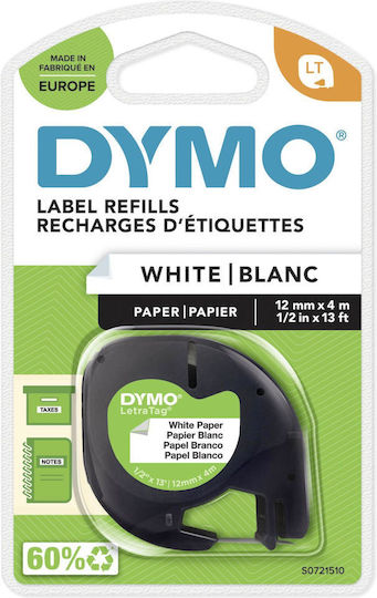 Dymo Label Maker Tape in White Colour Compatible with Dymo LetraTag/LT