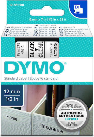 Dymo 45019 Тиксо за етикетни машини 7м x 12мм в Черен цвят 1бр