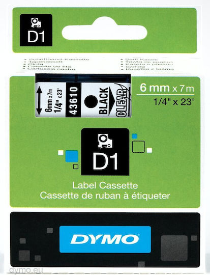 Dymo 43610 Ταινία Ετικετογράφου 7m x 6mm σε Μαύρο Χρώμα Συμβατή με Dymo D1