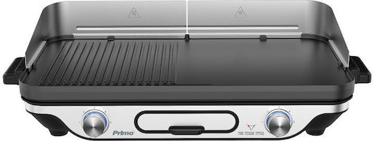 Primo PRBQ-40498 Tabletop Electric Grill Smooth and Ribbed Plate 2400W Inox with Adjustable Thermostat 41.8cmx37.3cmcm