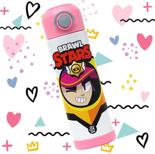 Koupakoupa Fang Kinderflasche Brawl Stars Rostfreier Stahl mit Strohhalm Rosa 500ml