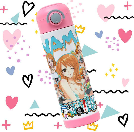 Koupakoupa Nami One Piece Kinder Trinkflasche One Piece Rostfreier Stahl mit Stroh Rosa 500ml