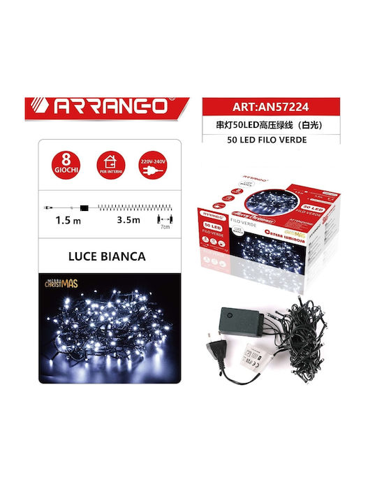 50 Λαμπάκια LED 5μ. Ψυχρό Λευκό Μπαταρίας σε Σειρά