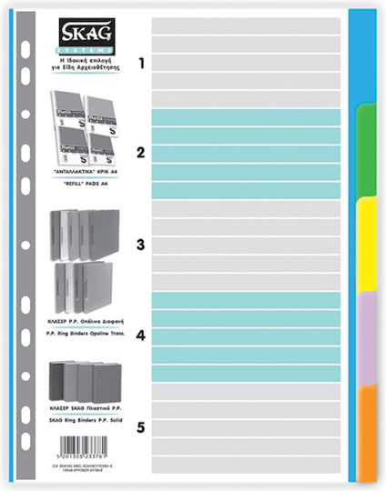 Skag Plastic Dividers for Documents A4 with Holes 5pcs
