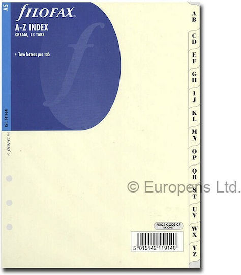 Filofax Хартиени Индекси за Документи A5 13бр Крем
