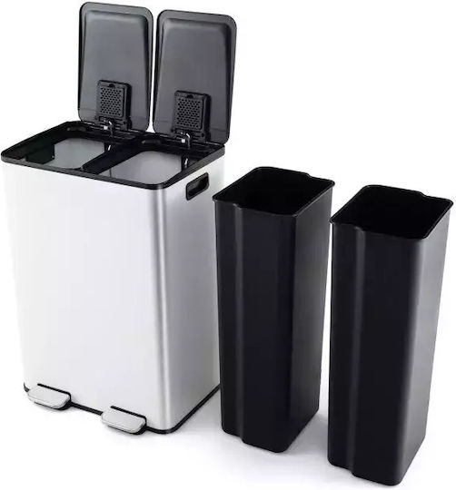 Costway Recycling Waste Bin Made of Stainless Steel with Pedal 48x38x69cm White