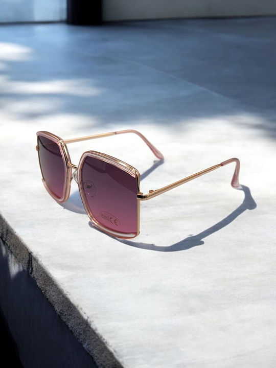 Dasoon Vision Sunglasses Ροζ Χρυσά with Metal Frame & Purple Lens