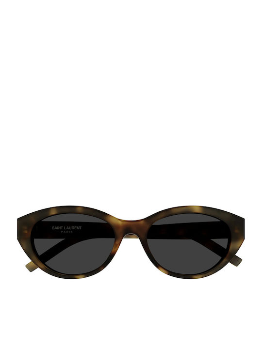 Ysl Women's Sunglasses with Brown Tartaruga Plastic Frame and Gray Lens