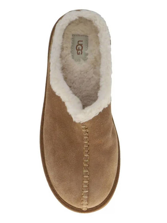 New Heights Cozy Clog Closed Leather Women's Slippers Brown