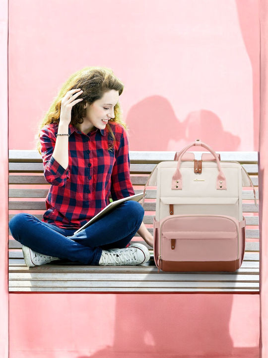 Lovevook Αδιάβροχη Τσάντα Πλάτης για Laptop 15.6" με Θύρα USB Beige/Pink MB2046