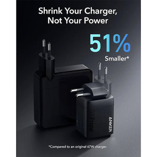 Anker Φορτιστής Χωρίς Καλώδιο GaN με Θύρα USB-A και 2 Θύρες USB-C 67W Μαύρος (Prime)