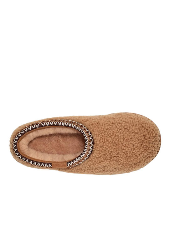 Tasman Maxi Curly Leather Winter Women's Slippers Brown