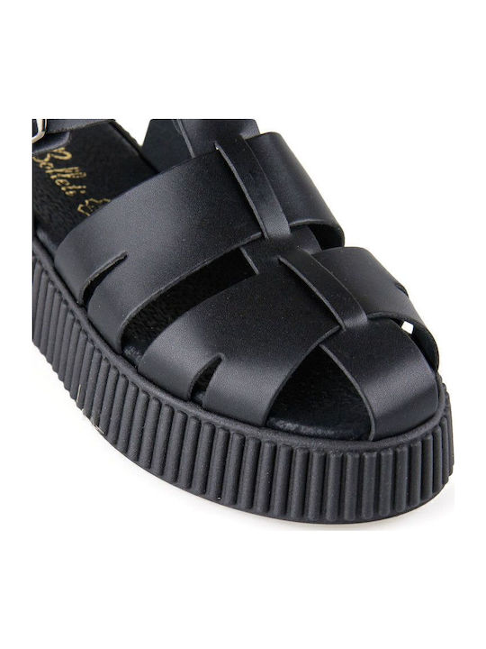 Δερμάτινα Γυναικεία Σανδάλια Flatforms Μαύρα