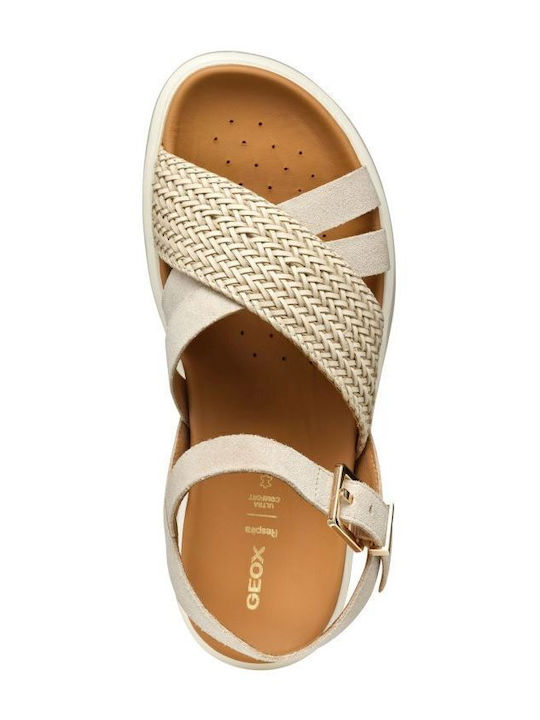Xand 2s Leather Women's Flat Sandals in Beige Color