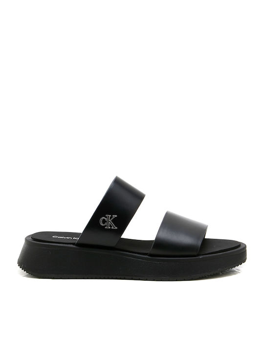 Δερμάτινα Γυναικεία Σανδάλια Flatforms Μαύρα