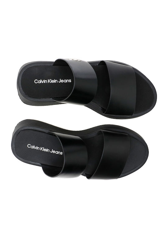 Δερμάτινα Γυναικεία Σανδάλια Flatforms Μαύρα