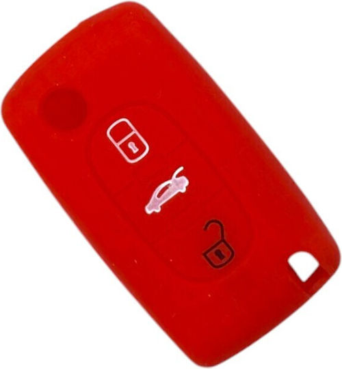 Carcasă cheie silicon Peugeot Citroen 3 butoane roșu