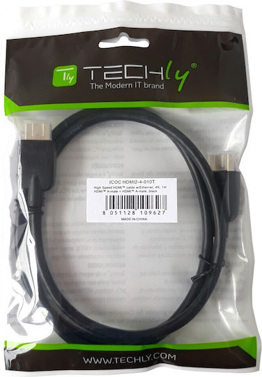 Techly A HDMI 2.0 Premium High Speed 4K 60Hz HDR Cable HDMI male - HDMI male 1m Μαύρο