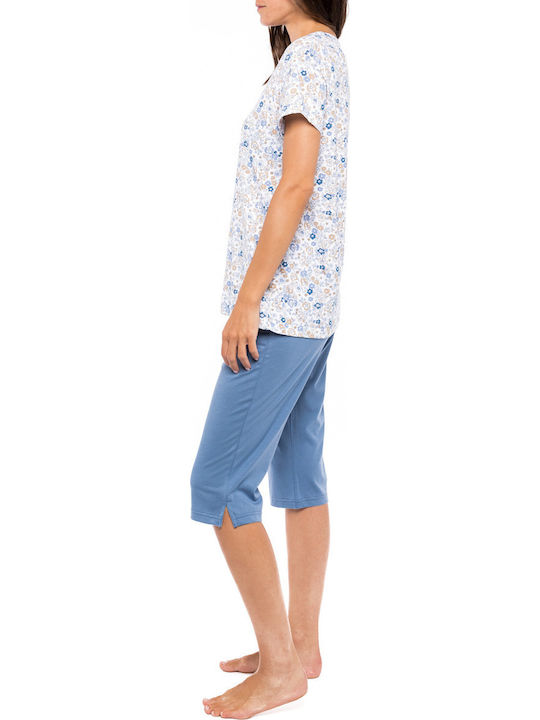 Pink Label Sommer Damen Pyjama-Set Blue