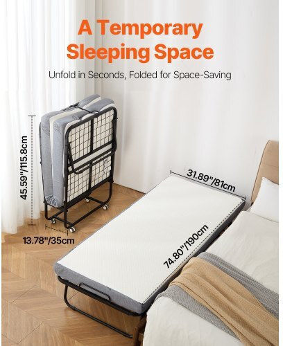 Faltbett mit Matratze 12,7cm Einzel Schwarz 190,5x78,74cm
